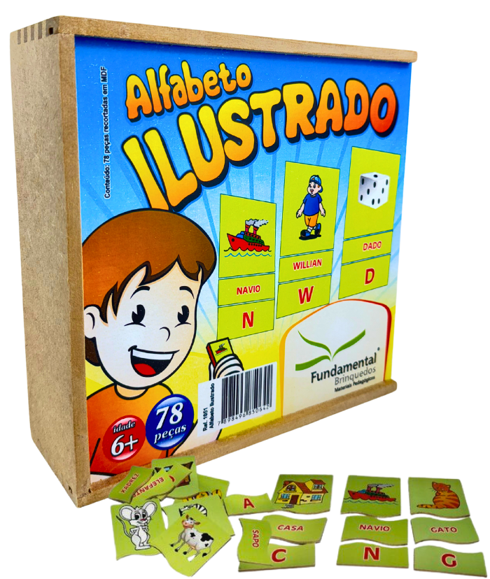 Alfabeto Ilustrado em Madeira 78 peças