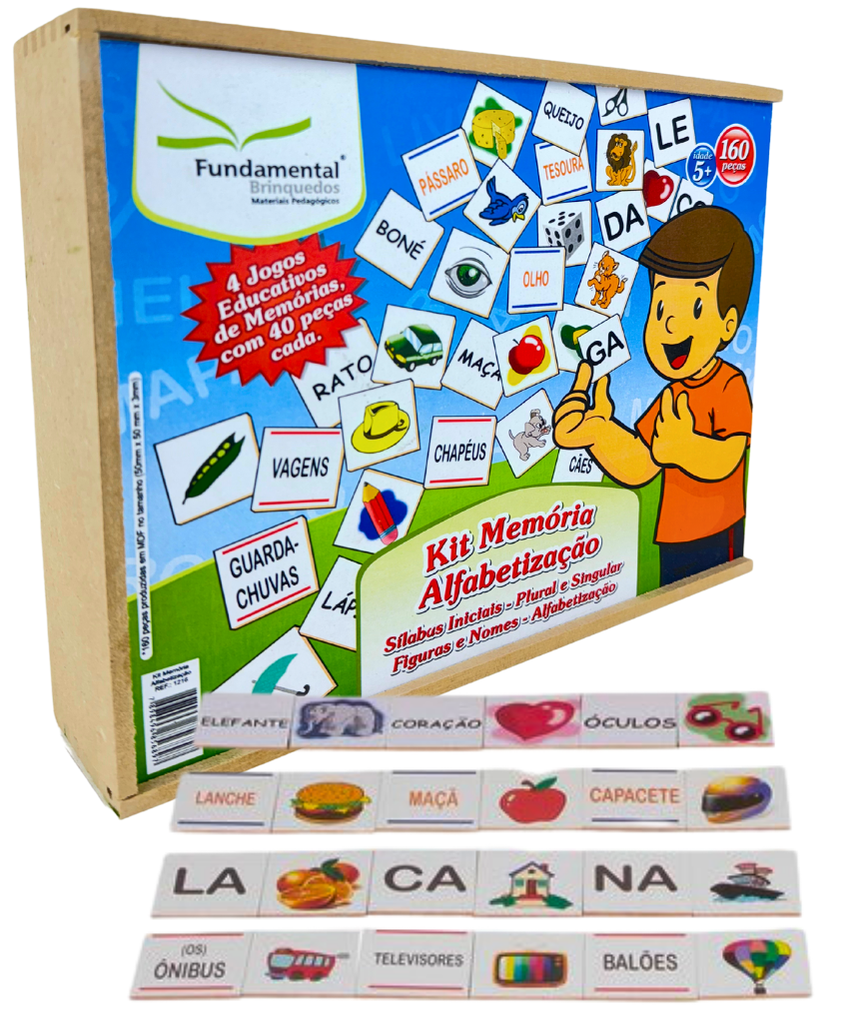 Kit Memória Alfabetização em Madeira 160 peças