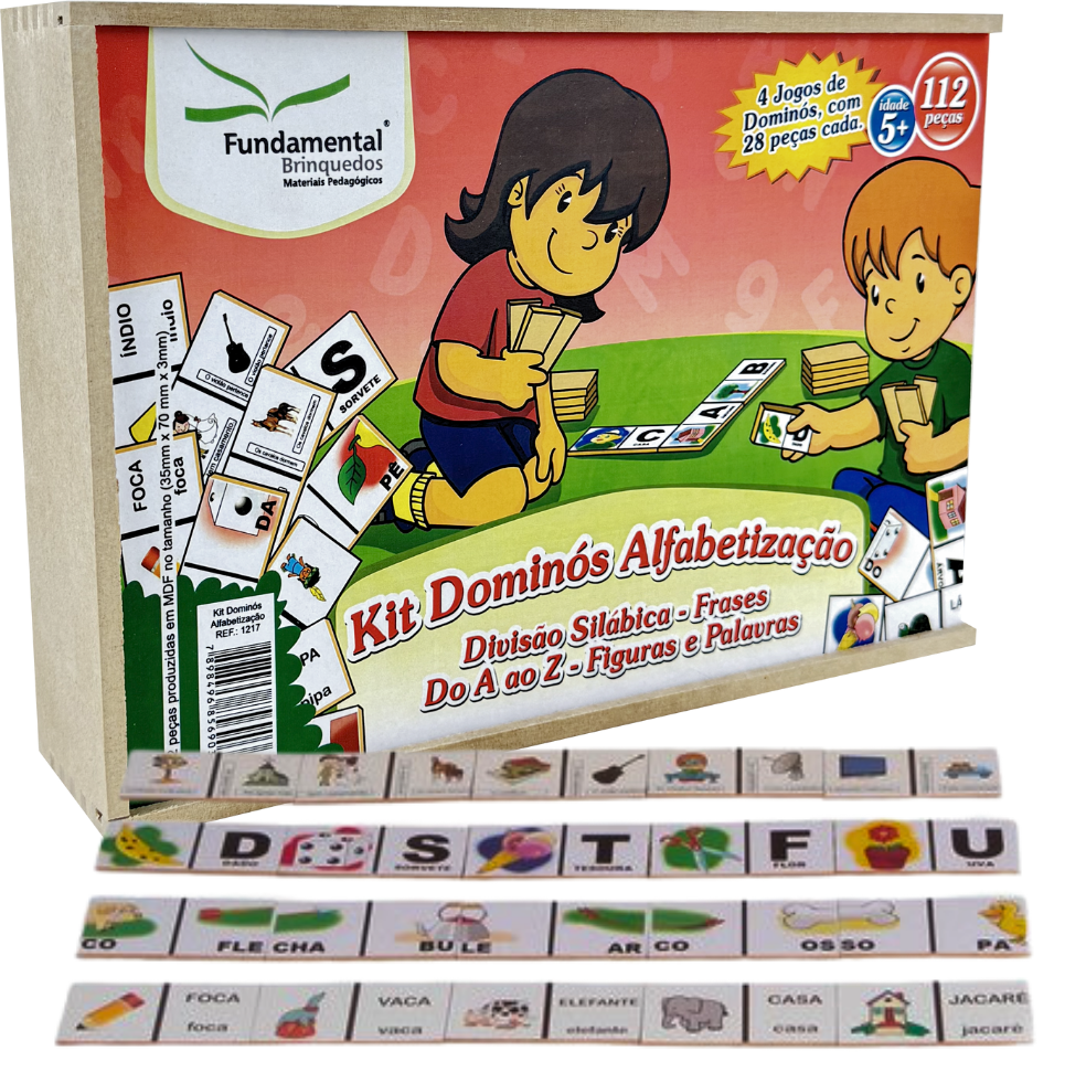 Kit Dominós Alfabetização em Madeira 112 peças